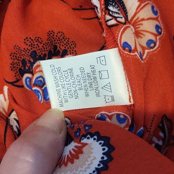 MAX STUDIO Red Floral Ruched Short Sleeve Smocked Waist Lightweight Blouse - Picture 10 of 10